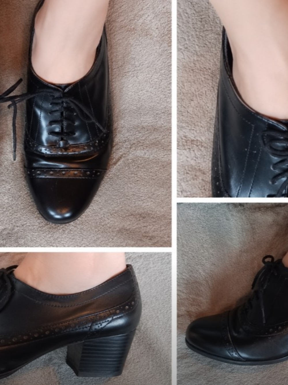 Comfort Plus by Predictions Black Cap Toe Oxford Block Heel Pumps Women's